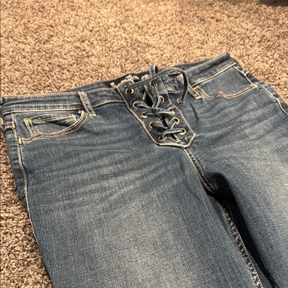 Hollister High-Rise Crop Super Skinny Classic Stretch Lace up Blue Jeans 9R EUC - Picture 4 of 8